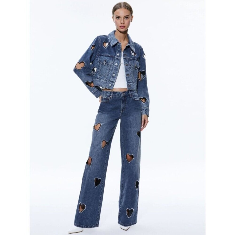 Alice + Olivia Karrie Embellished Heart Jeans 26 $550 - Picture 2 of 12